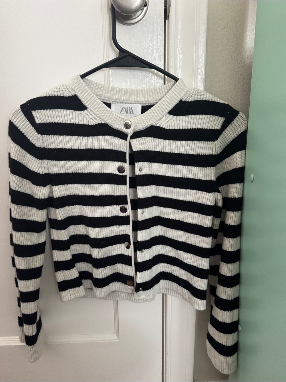 Zara Black and White Striped Button-Front Cardigan
